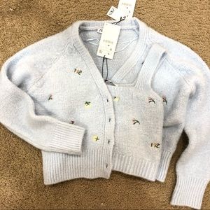 Zara embroidery floral top and cardigan set